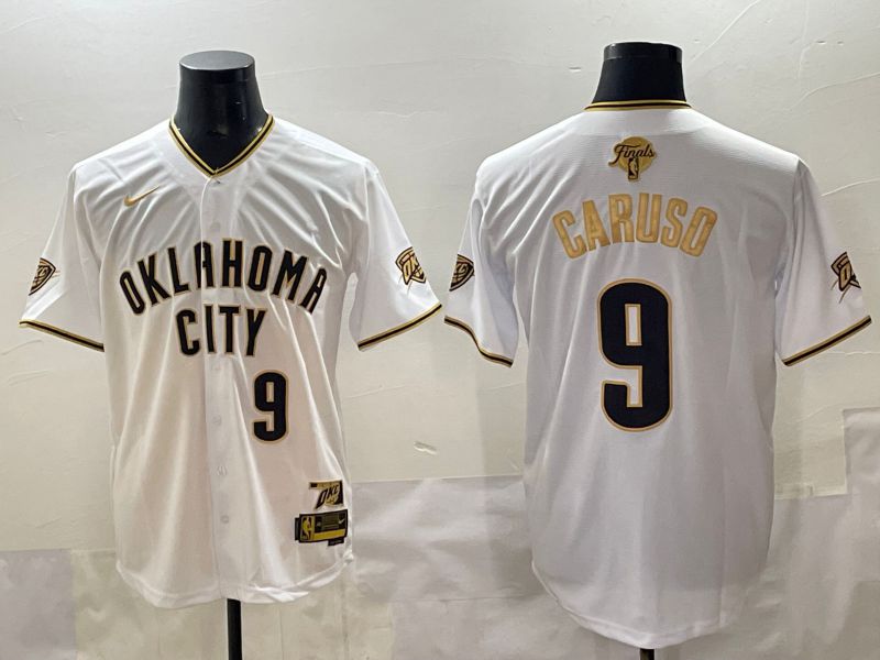 Men 2025 Oklahoma City Thunder #9 Caruso White Gold Nike Joint Name NBA Jersey style 26